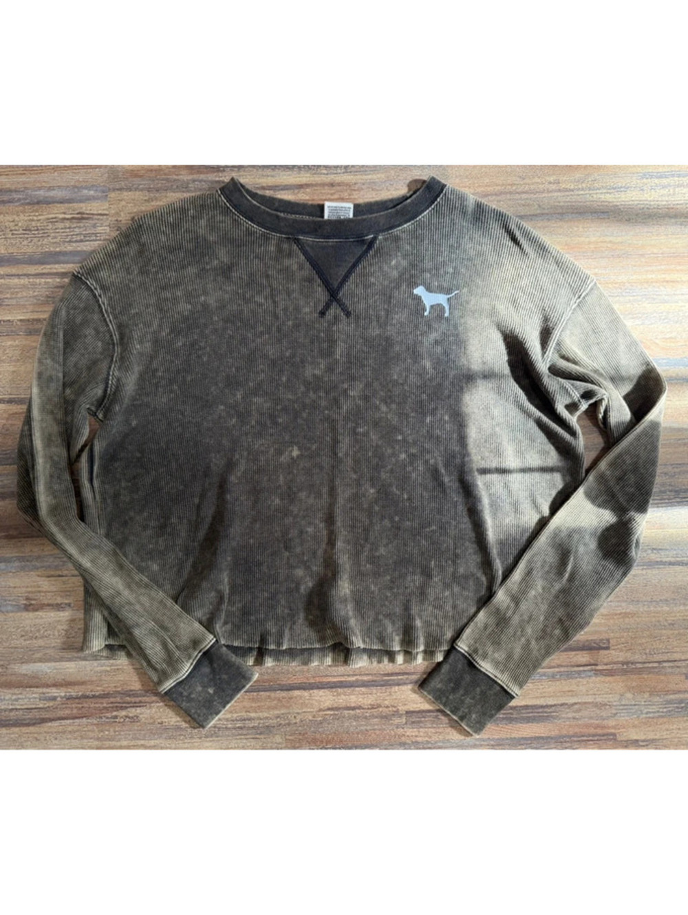 Pink by VS waffle long sleeve acid washed green size small
